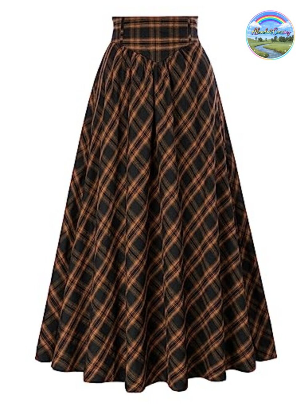 Plaid Maxi Skirt Elastic High Waist A-Line Lace-Up Victorian Renaissance